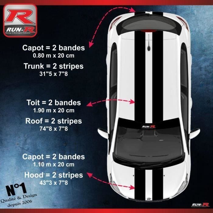 Sticker - PEUGEOT - 208/207 - Noir - 2 logos Run-R - Résistant aux UV