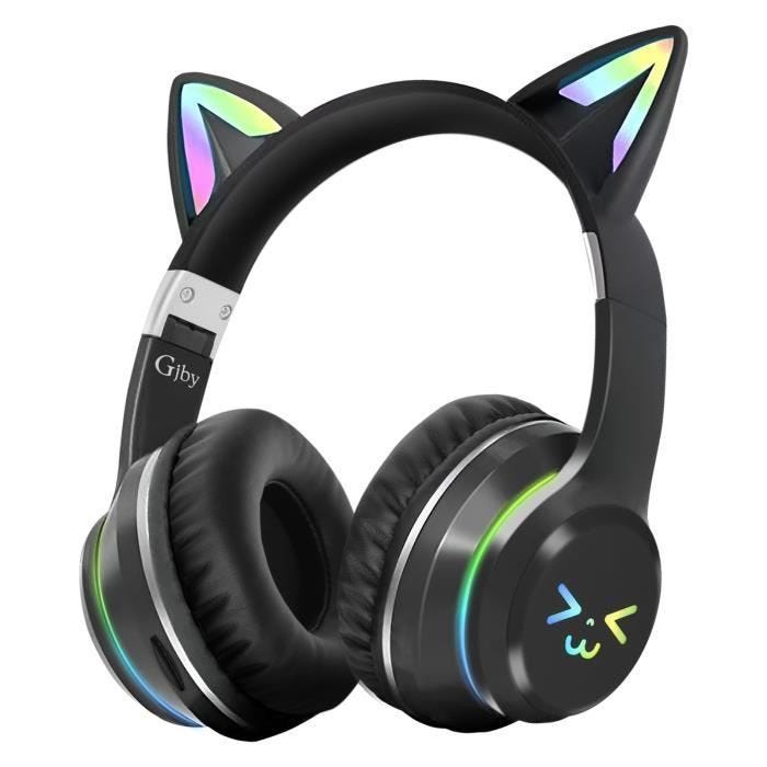 Casque Bluetooth Oreilles de Chat Lumineuses Noir