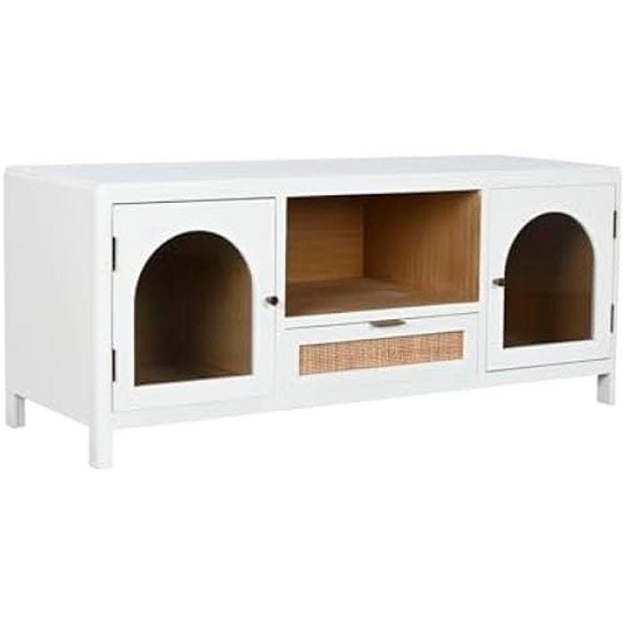 Meuble TV - HOME ESPRIT - Blanc - 120 x 40 x 50 cm - Bois de Paulownia - Montage facile
