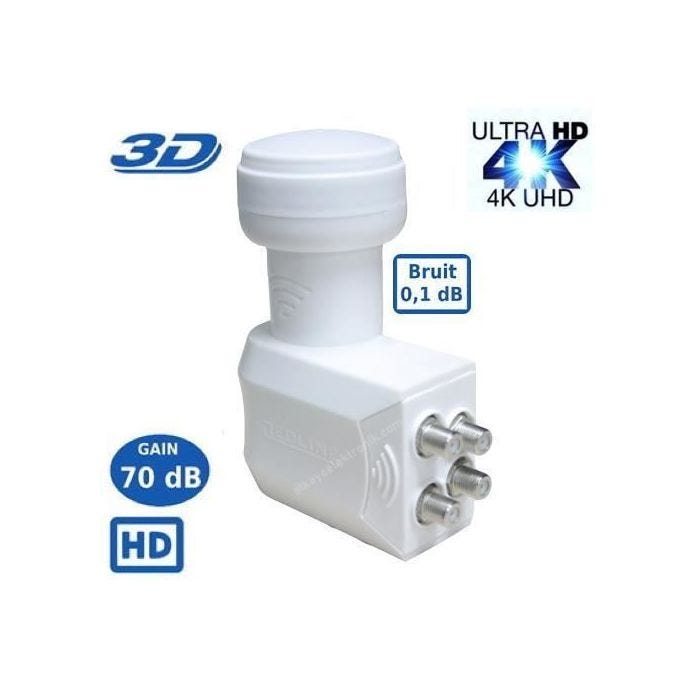 LNB Quad SR-4088, 0.1dB High Gain 70 DB !! - Tête Parabole Universelle Compatible Full HD 4K TNTSATCanal+ Astra et FRANSAT
