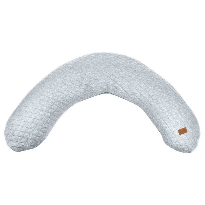 BÉABA - Big Flopsy™ - Coussin de grossesse et d'allaitement - Fleur de coton® - Gris Chiné, 180 cm