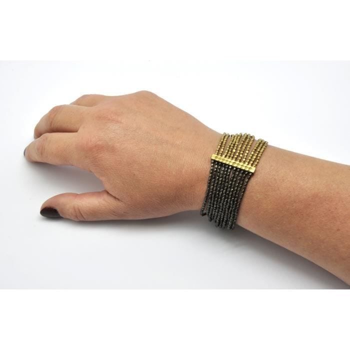 Bracelet - Nataraj - Patti - Bronze et noir - 11 rangs de perles - Bijou ethnique
