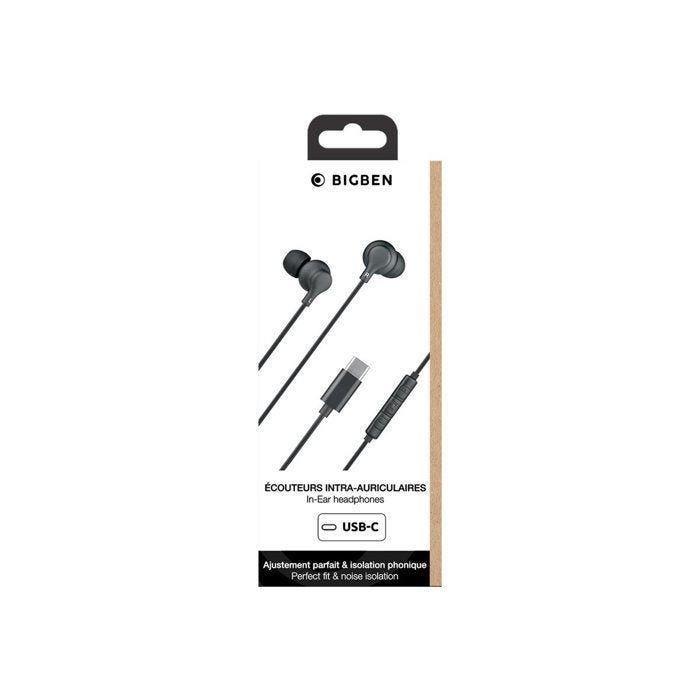 Ecouteurs Intra-auriculaires - BIGBEN CONNECTED - USB C - Noir - Télécommande - Micro intégré