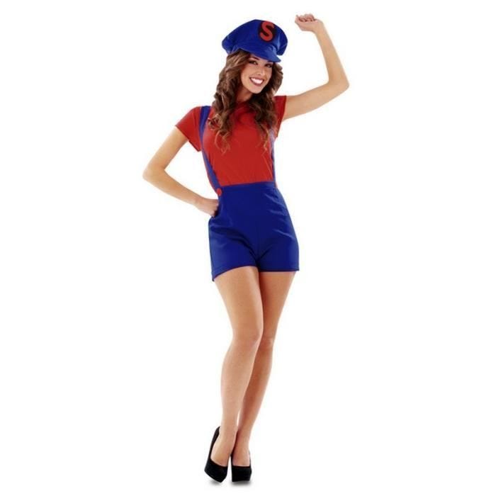 Déguisement Super Lady Rouge Femme - Mario - Taille ML - Costume de plombier femme sexy