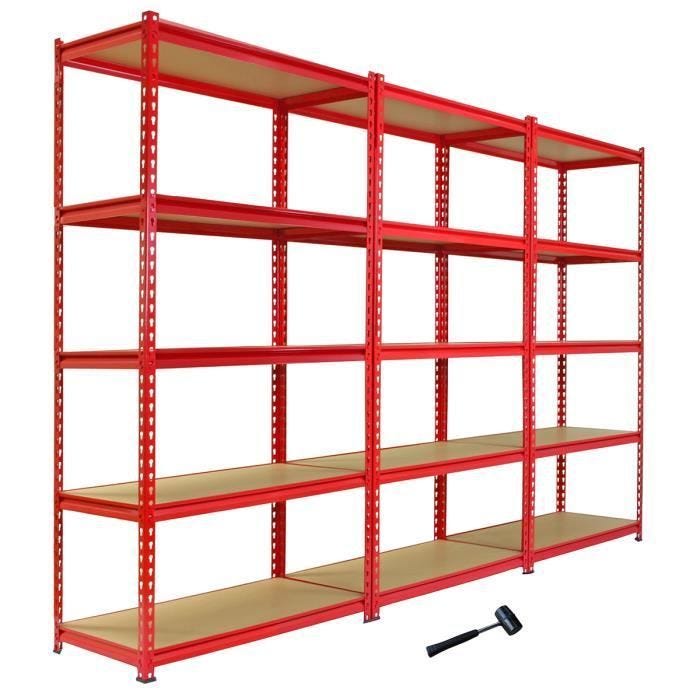 3 Rayonnages Z-Rax en Acier Sans Boulons Rouges 90cm x 183cm x 45cm - Monster Racking