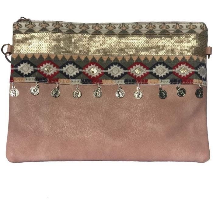 Pochette de sac modele en simi cuir - Rose