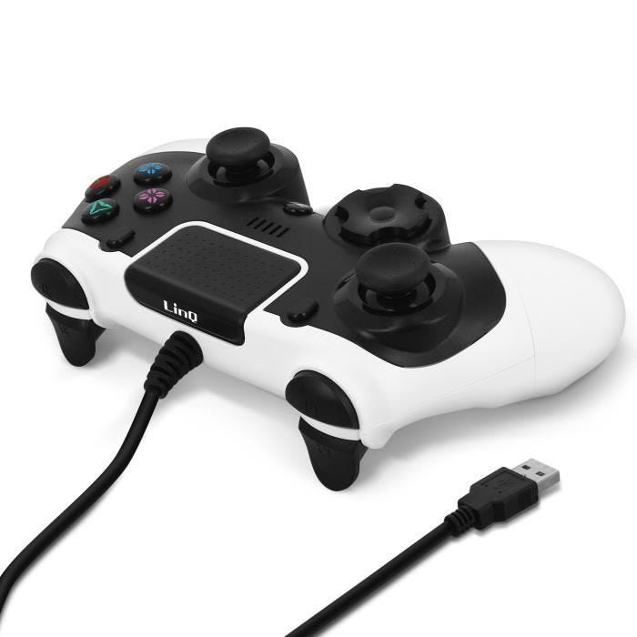 Gamepad - LinQ - PS4/PC - Filaire - Vibration - Sixaxis - Noir Blanc