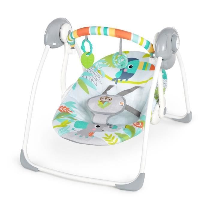 BRIGHT STARS Transat bébé balancelle électrique pliable Toucan arche jouets amovible, réglages balancement, minuterie, inclinaison