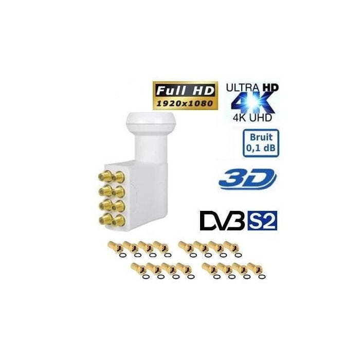 LNB OCTO PL-8 , 0.1dB ,High Gain 60DB !! Tête Parabole 8 sorties , Compatible Full HD 4K TNTSATCanal+ Astra et FRANSAT+16 fiches F