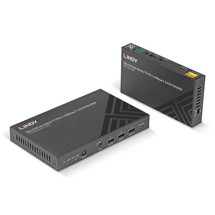Câble Extenseur KVM - LINDY - 70m - Cat.6A - Type C - HDMI HDBaseT 3.0