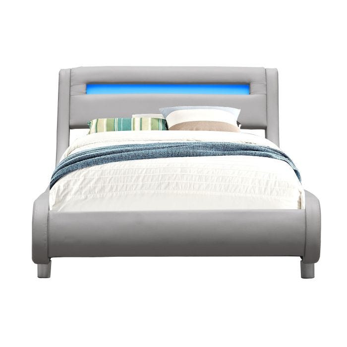 Lit Gina pour matelas 90x200 - Sommier Tte de Lit Incurve - Couleur Gris - 13 Lattes - revtement PVC