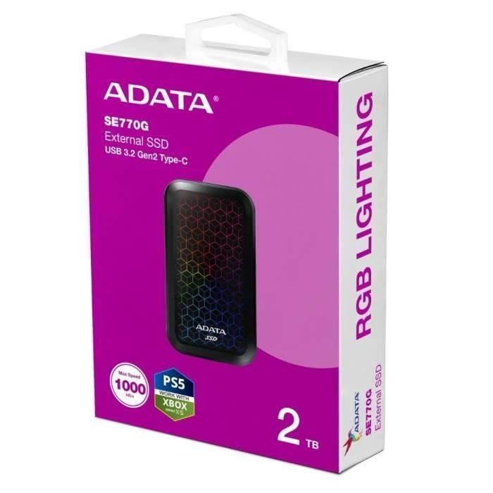 SSD Externe - SE770G - 2 To - USB 3.2 Gen 2 - Vitesses 1000/800 Mo/s - Éclairage RVB