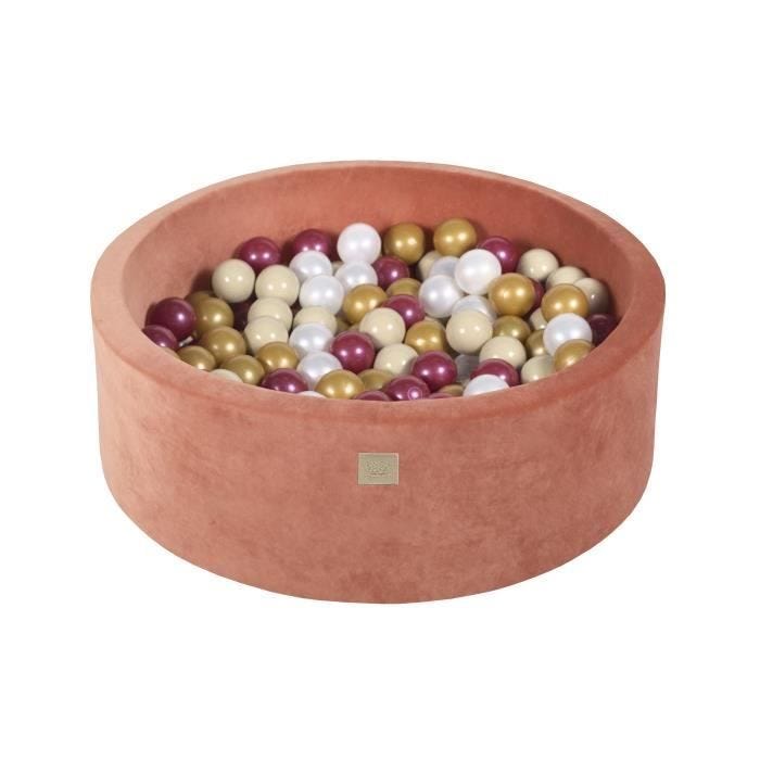 MeowBaby® Piscine À Balles Velours 90X30cm/200 Rond, Rouge Marsala: Beige/Bourgogne Perle/Or/Blanc Perle