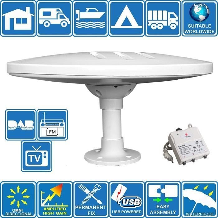 Antenne Omnidirectionnelle TNT DVB-T2 FM DAB Helio Magnet + Alimentation IFB407 1 entrée 2 sorties