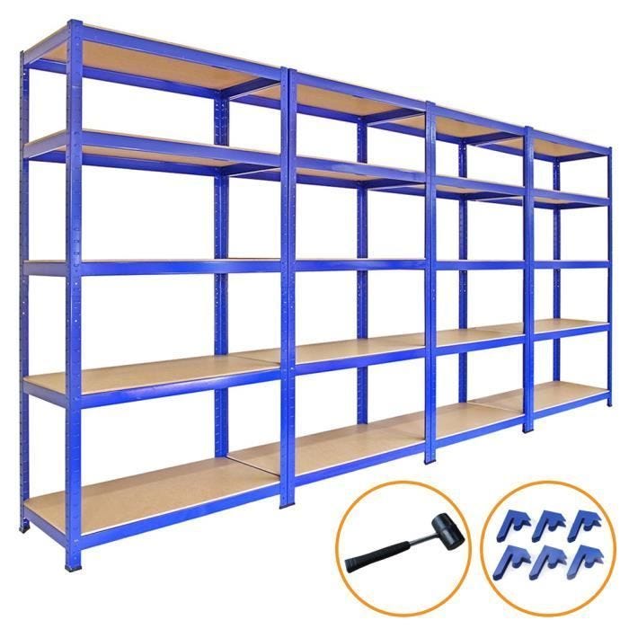 Monster Racking 4 x Rayonnages 90 cm T-Rax Bleu Acier Inoxydable Garage Rangement