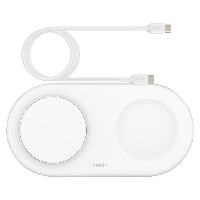 Station de Charge - BELKIN - Qi2 Magnétique - Double Base - 15W - Blanc