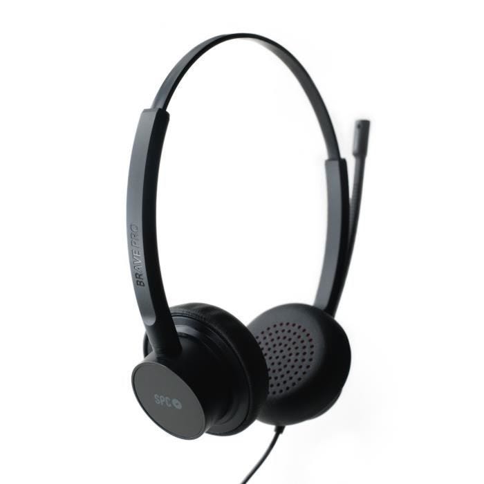SPC Brave Pro – Casque PC avec micro et annulation du bruit, connexion USB-A+AUX, télécommande et coussinets d'oreille en similicuir