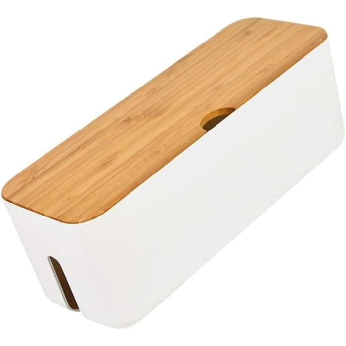 Boîte de Gestion des Câbles Couvercle en Bois Boîte de Rangement de Cordon pour Couvrir Et Cacher Les Fils de Ordinateur, Blanc