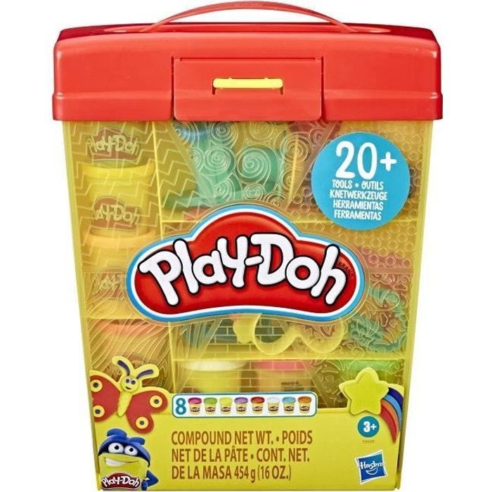 Play-Doh Super boîte à accessoires avec 8 Pots de pâte à modeler, Jeu éducatif pour enfants de 3 ans et plus