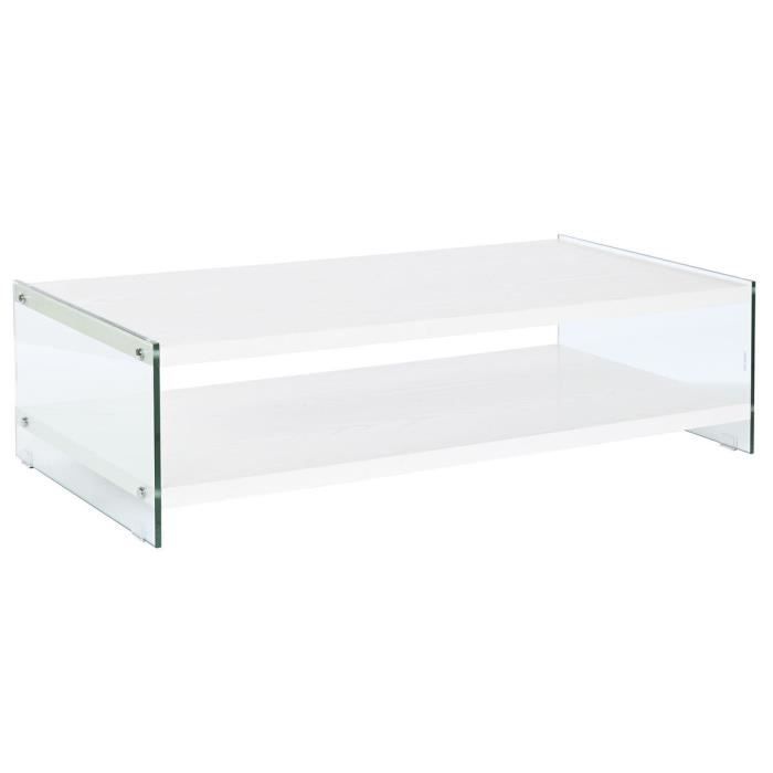 Table basse - Verre Bois MDF - Blanc - 130 x 65 x 35,5 cm