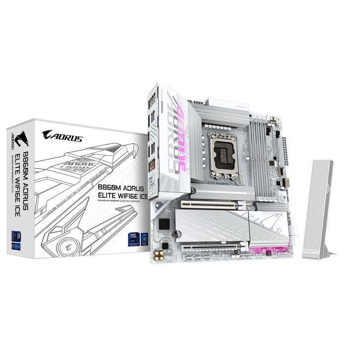 B860M A ELT WF6E ICE Gigabyte B860M AORUS ELITE WIFI6E ICE - Carte mère Micro ATX Socket 1851 Intel Z890 Express - 4x DDR5 - M.2 PCI