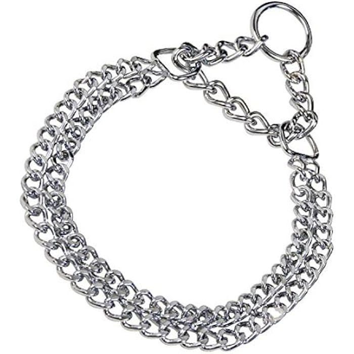 Collier double pour chien - HS Sprenger - Acier plaqué chrome - 2 mm d'épaisseur - Argent - Taille moyenne