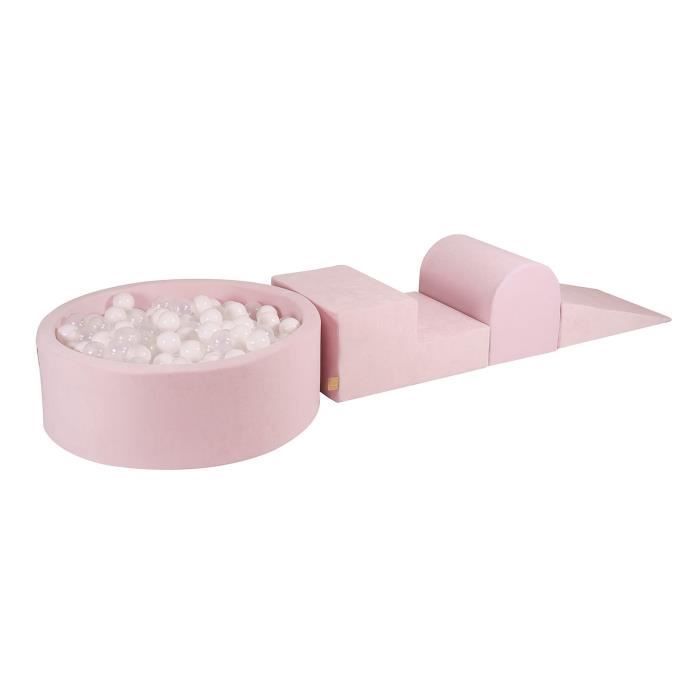 MeowBaby® Parcours Motricité 3 éléments avec Piscine à Balles 90x30cm, Rose Poudré: Blanc-Transparent