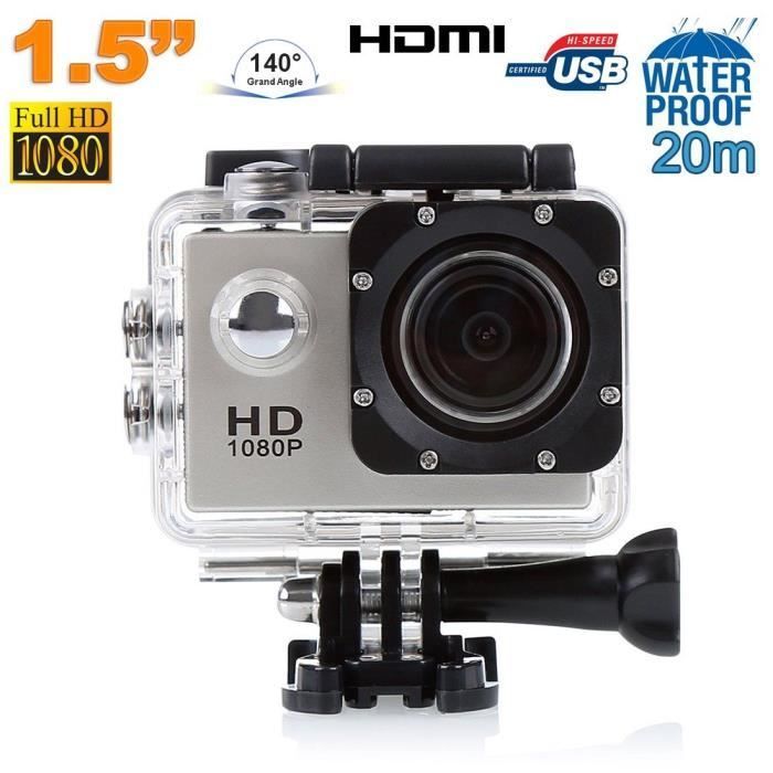 Mini Caméra Sport HD 1080P - YONIS - Étanche 30M - Écran 1.5' - Angle 140° - Argent