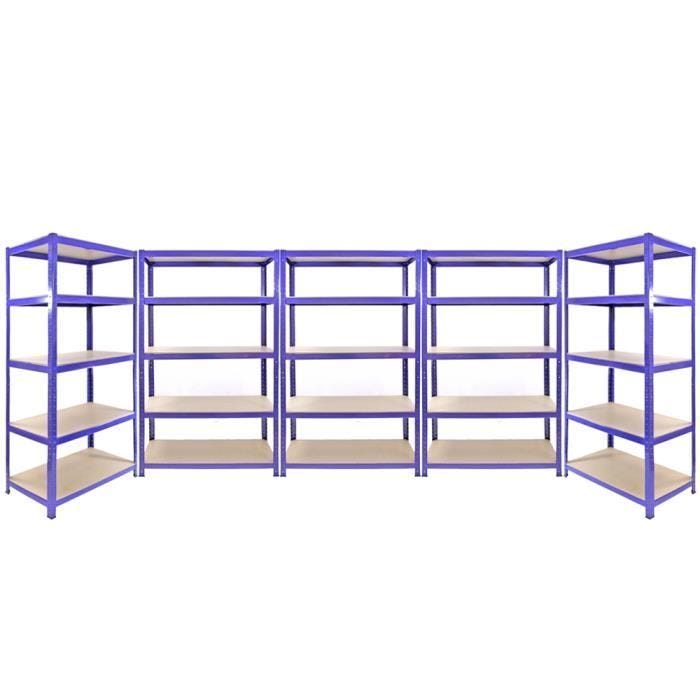 3 Rayonnages Q-Rax Bleus 120cm x 50cm x 182cm & 2 Rayonnages Q-Rax Bleus 90cm x 50cm x 182cm