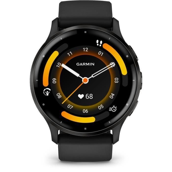 Montre GPS connectée - GARMIN - Venu 3 - WiFi - 35,4 mm (1,4") - Acier Gray, boîtier noir et bracelet en silicone noir
