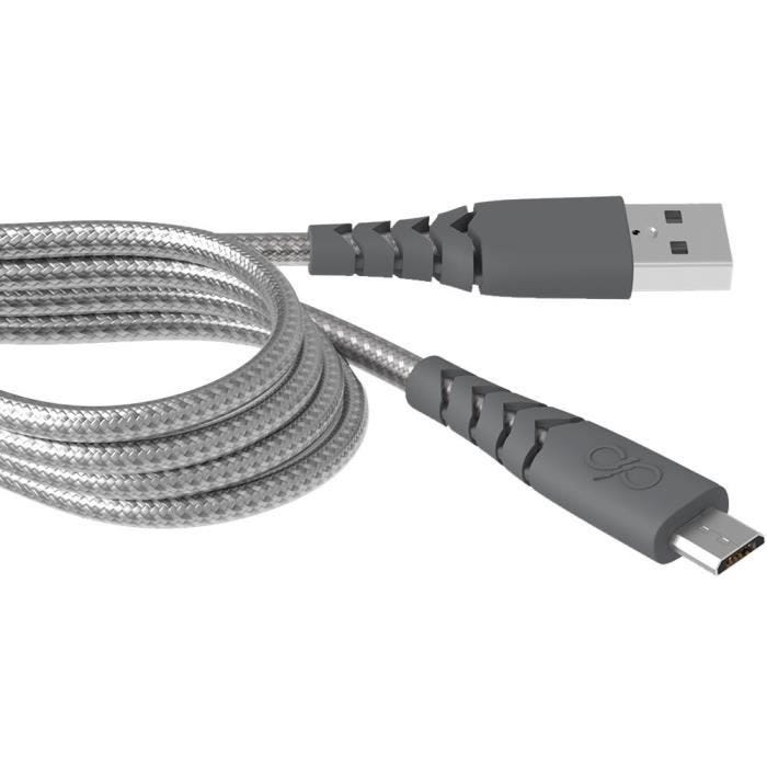 FORCEPOWER MicUSB 2m 2.1A Câble renforcé Gris