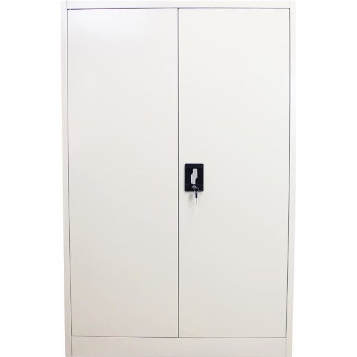 Armoire de Bureau - Gris Clair - 2 Portes - 3 Étagères Ajustables - Métal - Classique - 140 cm