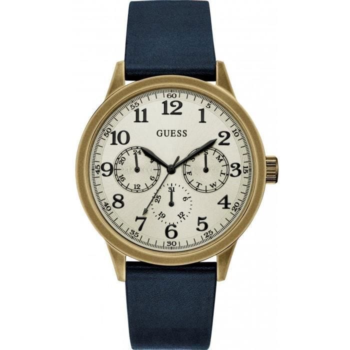 Montre - Guess - OEB 46mm - Acier inoxydable - Cuir véritable bleu - Résistance 5 ATM