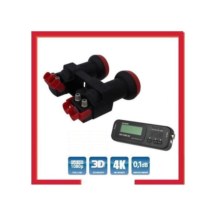 Kit LNB MonoBloc twin Multi degré 2+2 ,0.1dB+ Pointeur de signal satellite numérique DVB-S / S2 HD de poche