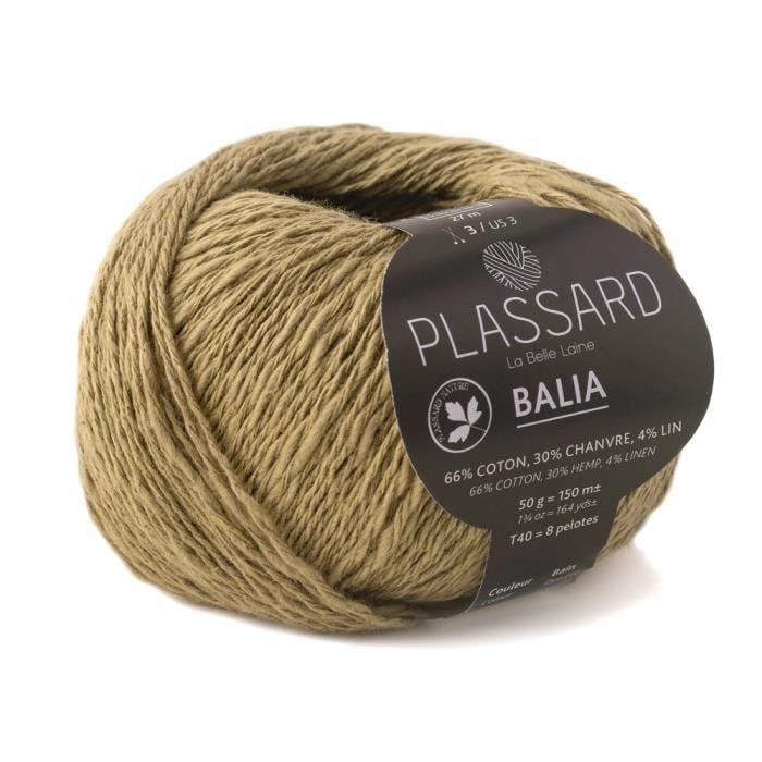 Fil crochet et tricot - PLASSARD - Balia - Kaki 78 - Coton, Chanvre, Lin - Aiguille N°3