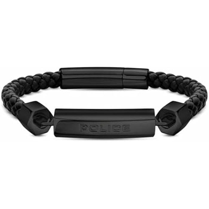 Bracelet pour homme - POLICE - PEAGB2214927 - Cuir noir - 19 cm - Fermoir inclus