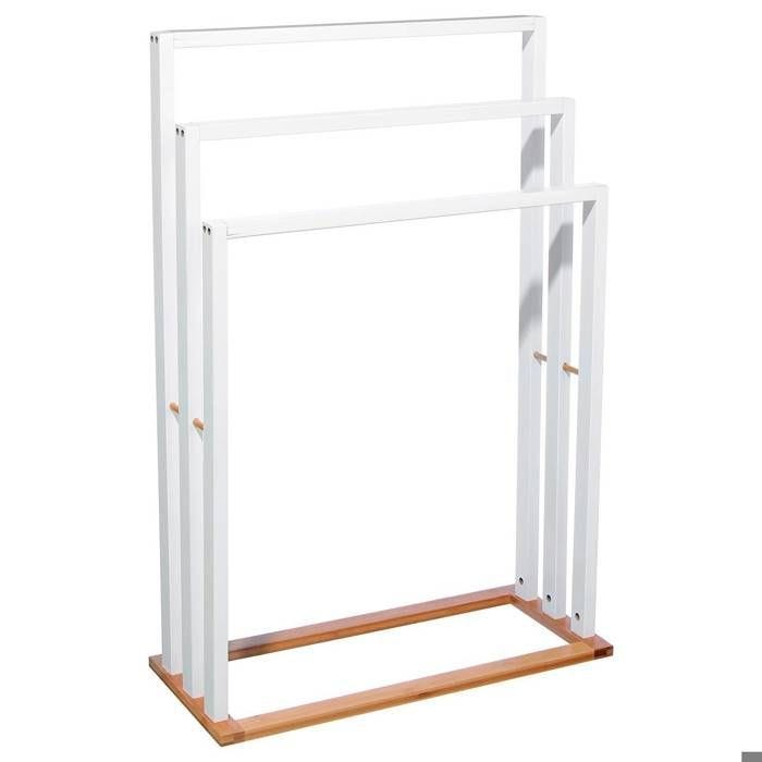 Sèche serviette - MARQUE - Bambou blanc - Largeur 24 cm - Hauteur 81 cm - 3 niveaux de séchage