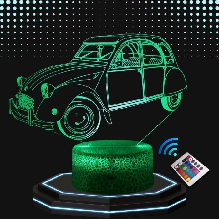 Lampe chevet 3D LED voiture de collection 2CV deux chevaux, Veilleuse changement de couleurs, Lampe tactile bureau chambre vintage