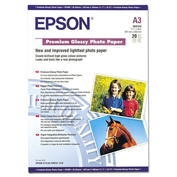 Papier photo brillant Epson - S041315 - 255g/m2 - A3 - 20 feuilles