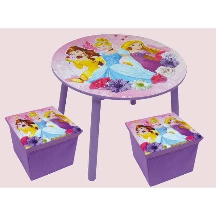 Ensemble Table et 2 tabouret de rangement Disney Princesses