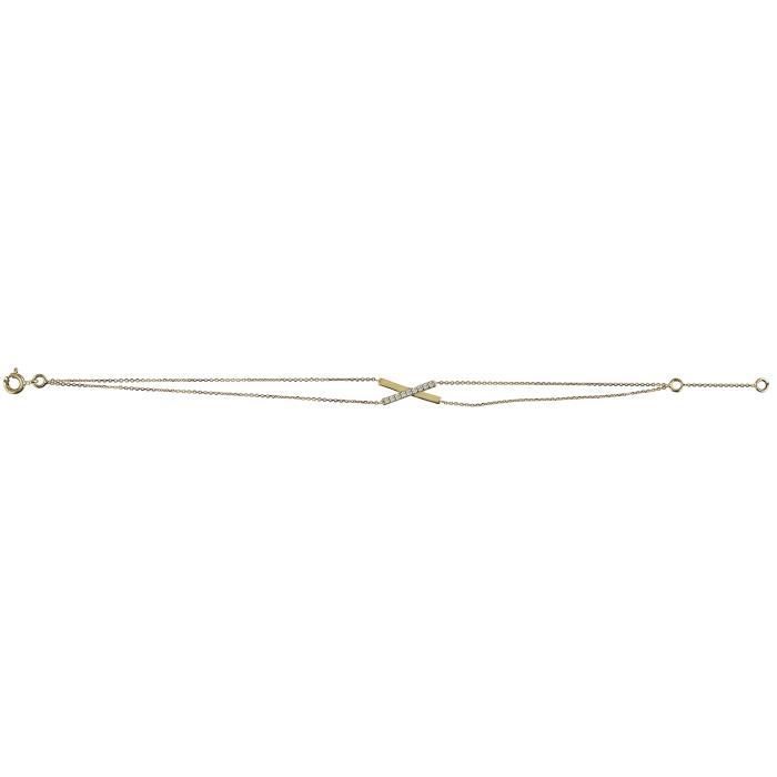 Bracelet femme - BRILLAXIS - Bracelet double rangs motif X or jaune 9 carats oz - Couleur de la matière:Jaune Taille/Longueur:18 cm