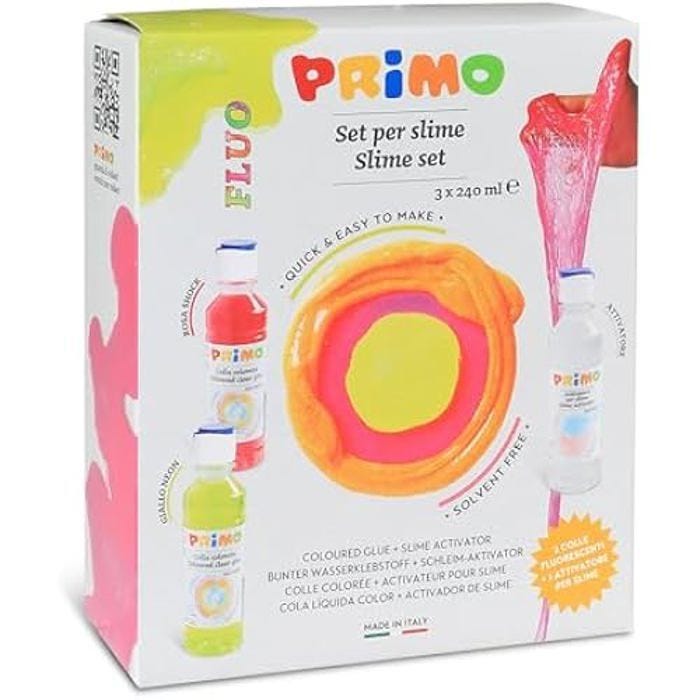 Colle Liquide Transparente Colorée - PRIMO - Slime Fluorescent - 2 x 240 ml - Activateur Inclus - Made in Italy