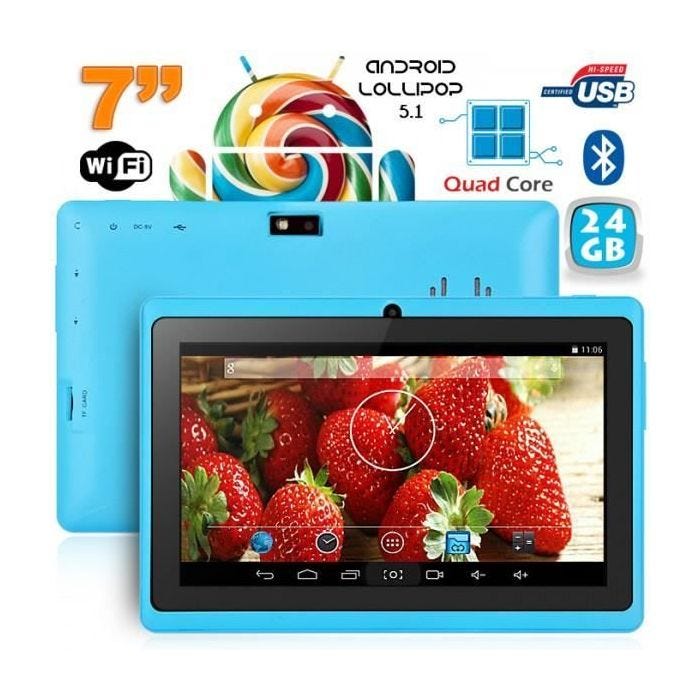 Tablette Tactile 7 Pouces Quad Core Bluetooth 1Go Ram Android Lollipop 24Go Bleu Plastique YONIS