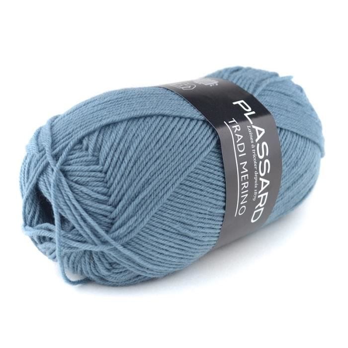 Laine - PLASSARD - Tradi-Merino - Couleur 22 Bleu - Aiguille N°3 - Fabriqué en Italie