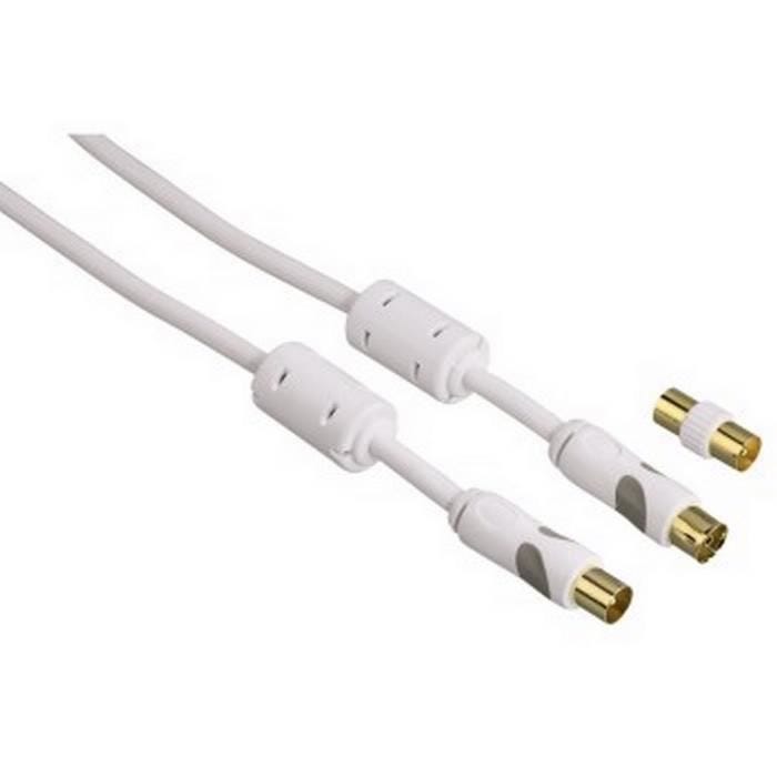 THOMSON-Câble dantenne, fiche coax. mâle-prise mâle coax.,Ferrite, 2m, 95dB,Blanc