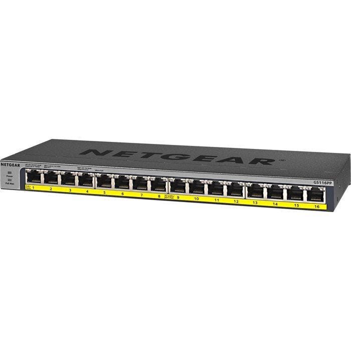 Commutateur Ethernet - NETGEAR - GS116PP - 16 Ports - PoE+ - Fixation murale, Rackable