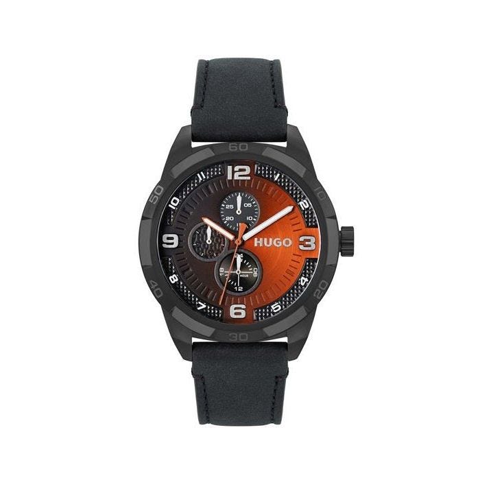 Montre bracelet Hugo - 1530275 - Montre Analogique Multifunction a Quartz pour Homme avec Bracelet en Cuir Noir