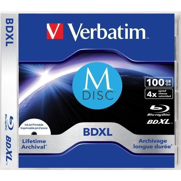 Verbatim MDISC Lifetime archival BDXL 100GB - boîtier avec lot de 1, BDXL, 120 mm, 100 Go, Coffret à bijoux, 1 pièce(s)