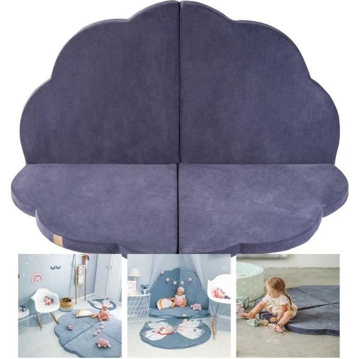 Tapis de jeu MeowBaby pour enfants 160x160 cm BLEU-GRIS - Matelas pliable nuage - Tapis de jeu pour enfants
