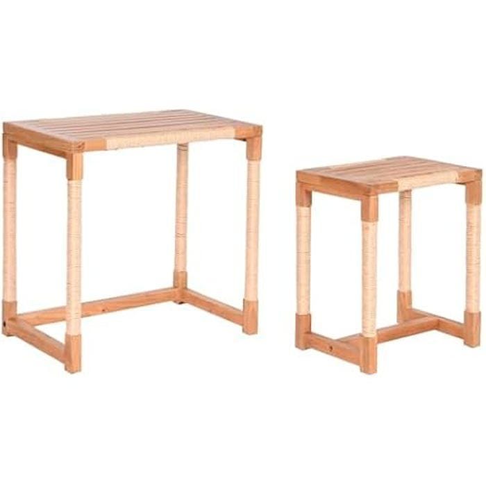 Tables - HOME ESPRIT - Lot de 2 - Bois Naturel - 60 cm de Hauteur - Rectangulaire - Multicolore